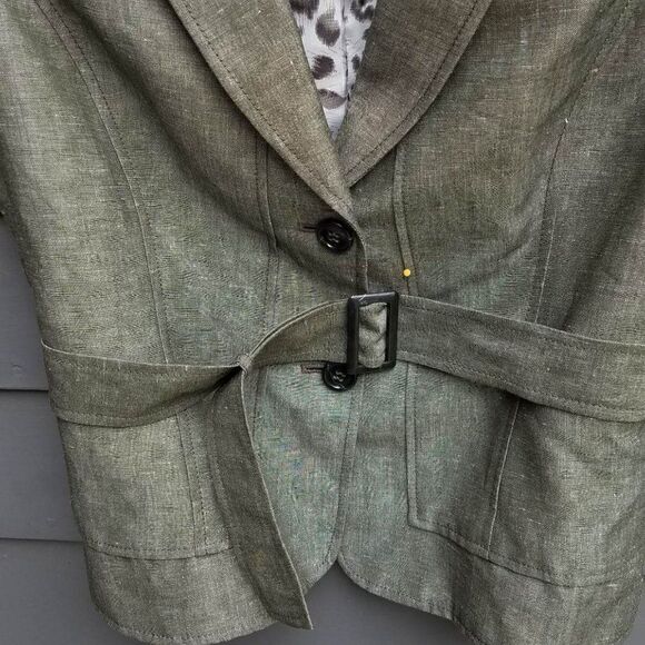 Tahari Gray Cap Sleeve Linen Blend Belted Jacket Size 12 - Picture 7 of 11